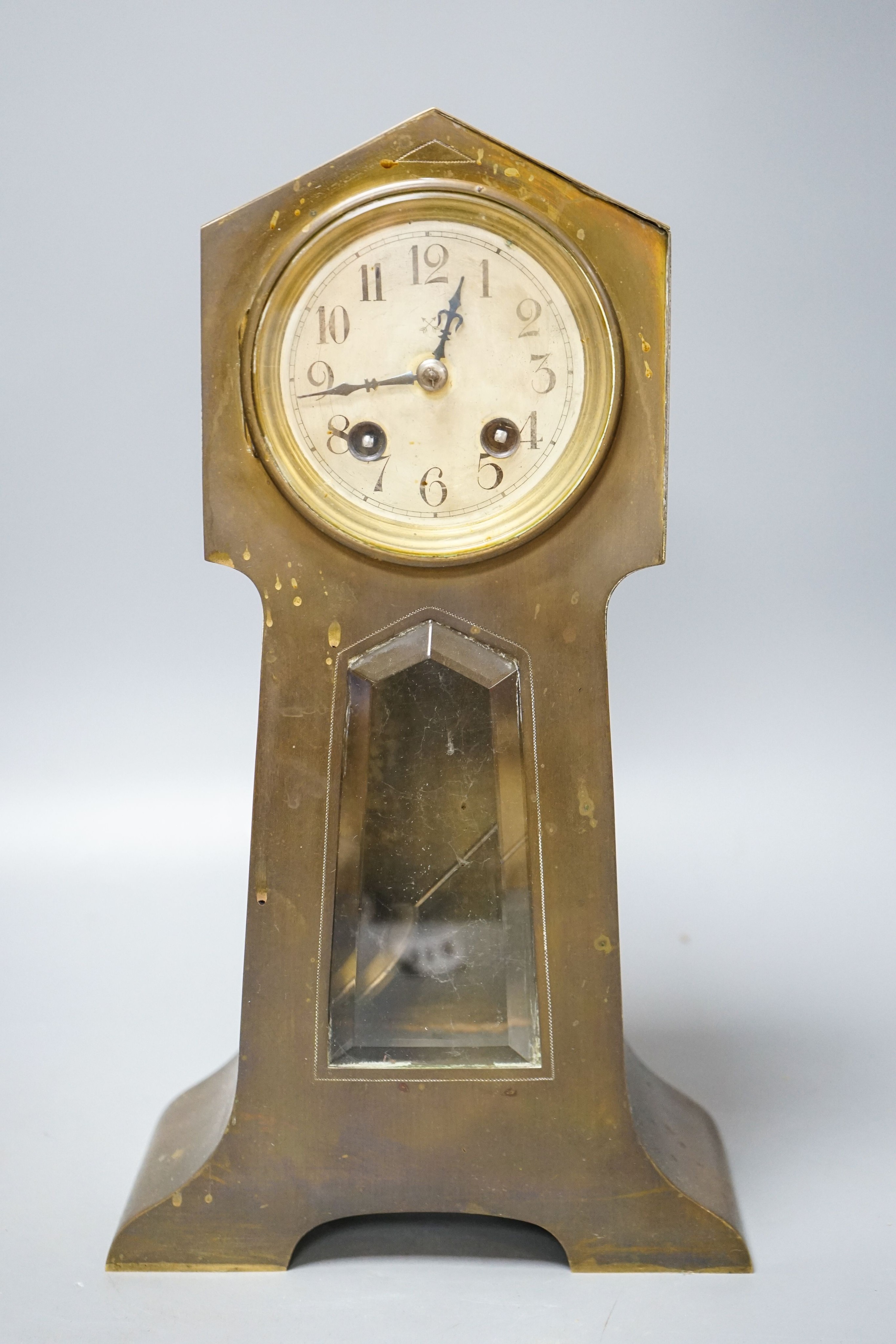 An early 20th century German brass cased mantel clock 36cm